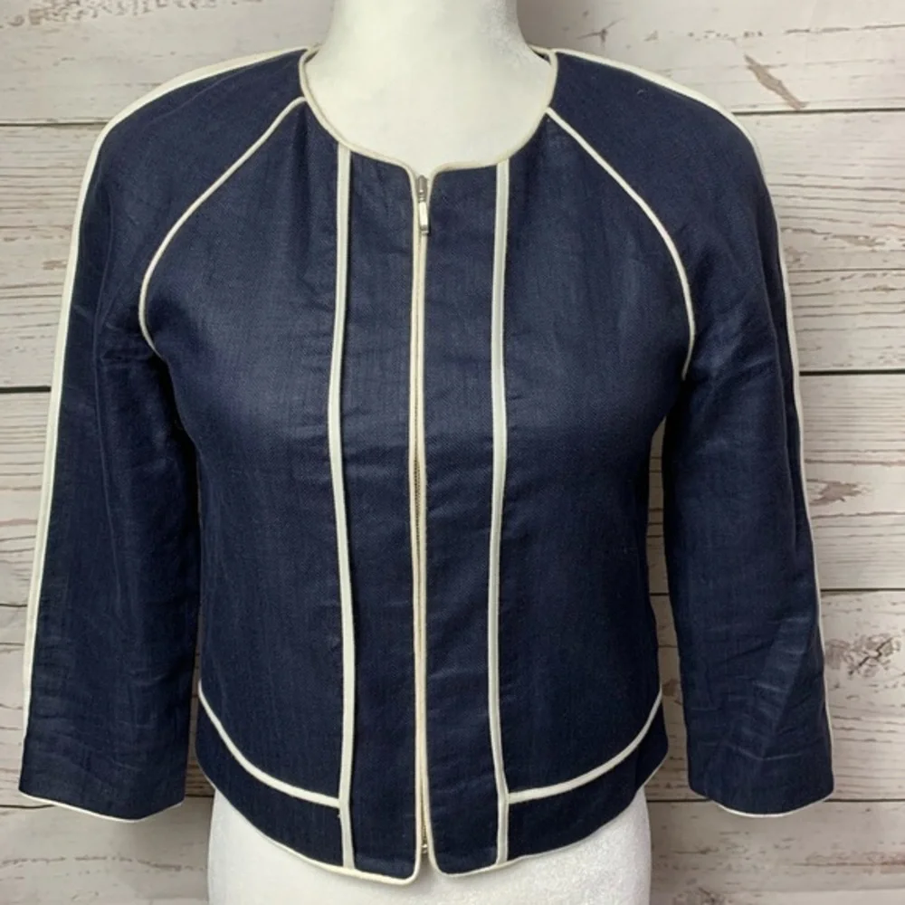 NWOT J. Crew Navy Herringbone Linen Blazer